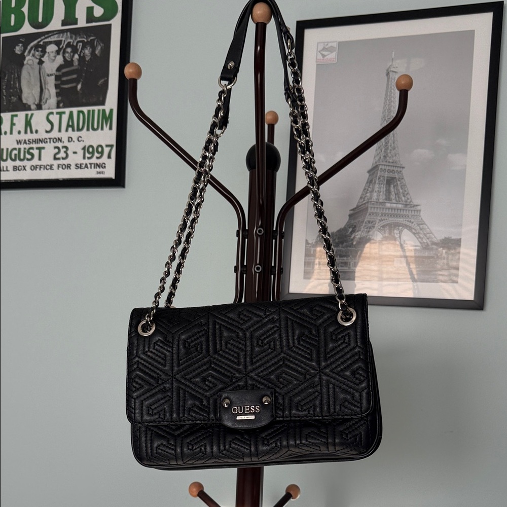 GUESS Geometric Black Convertible Crossbody Bag